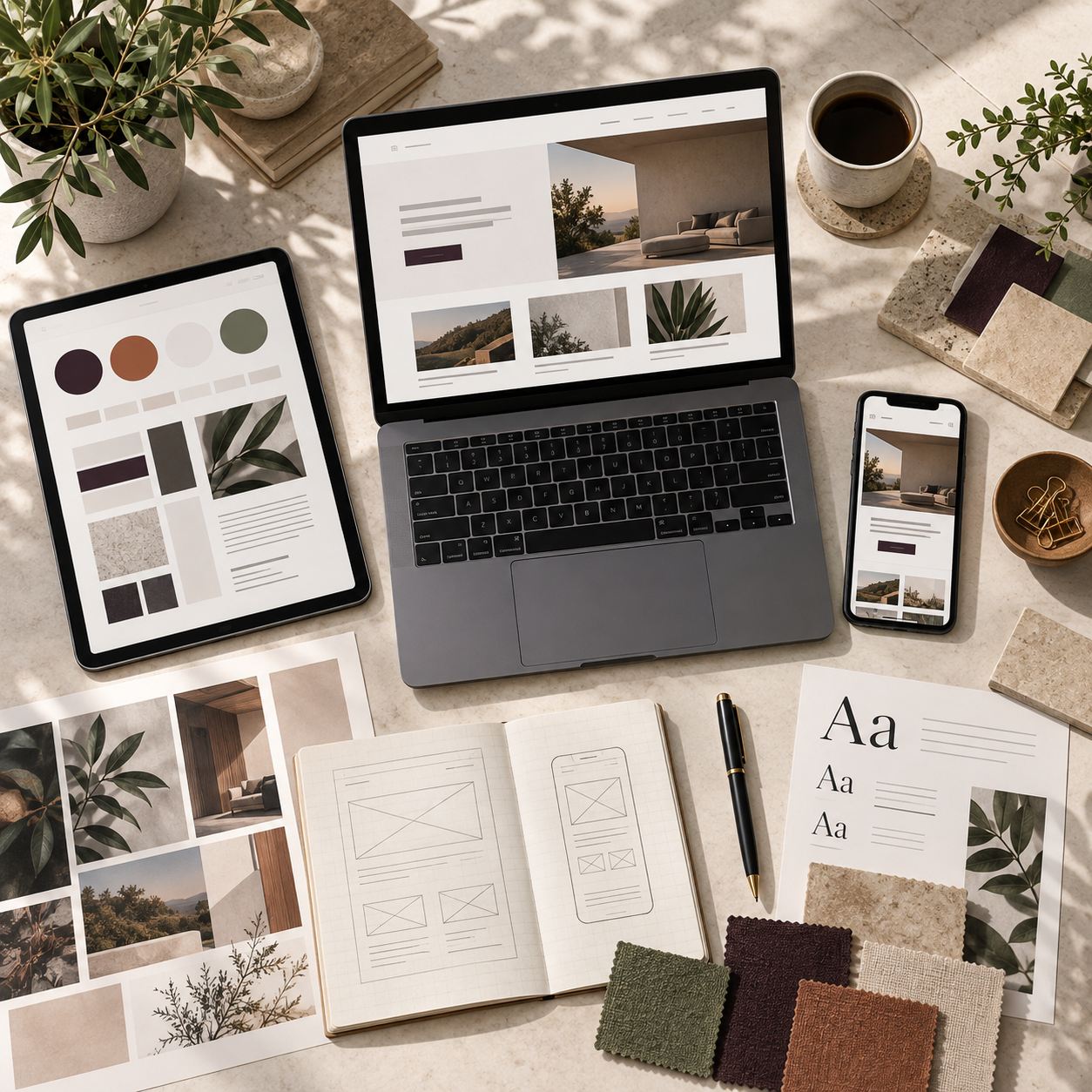 A website concept being developed across different devices